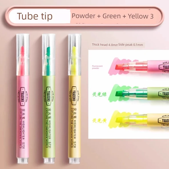 Fluoresan Kalem - Pudra + Yeşil + Sarı Set