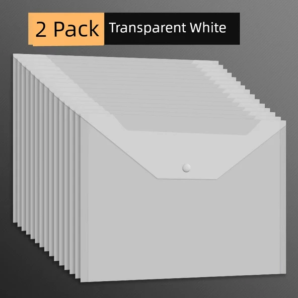 Kalın Plastik Düğmeli Dosya Çantası - Şeffaf 2 Paket