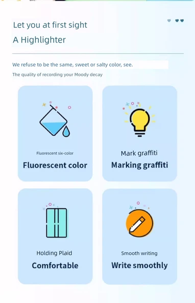 Fluoresan Kalem - Sarı 2 Mavi 2 Pudra 2, 6'lı Set - Resim 8