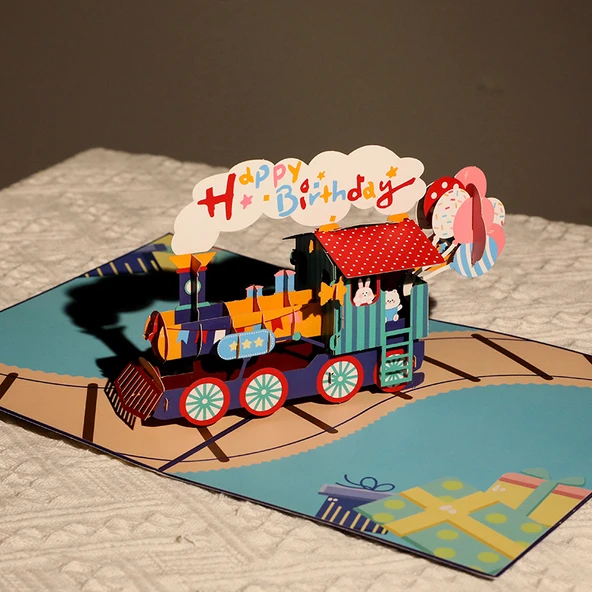 3D Pop Up Doğum Günü Kartı - Doğum Günü Treni