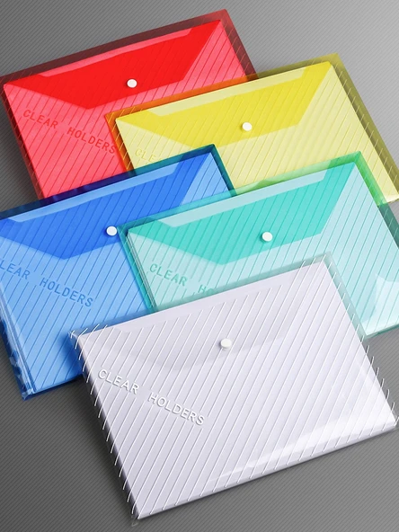 Kalın Plastik Düğmeli Dosya Çantası - Dokuma 100 Paket - 5