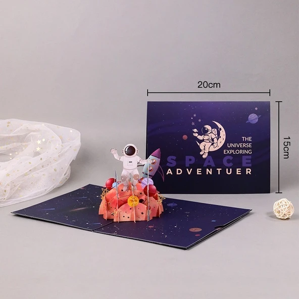 3D Pop Up Doğum Günü Kartı - Uzay Keşfi