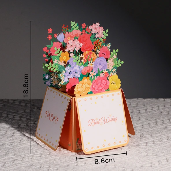 3D Pop Up Doğum Günü Kartı - Çiçekli Üç Boyutlu Kutusu
