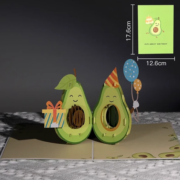 3D Pop Up Doğum Günü Kartı - Avokado