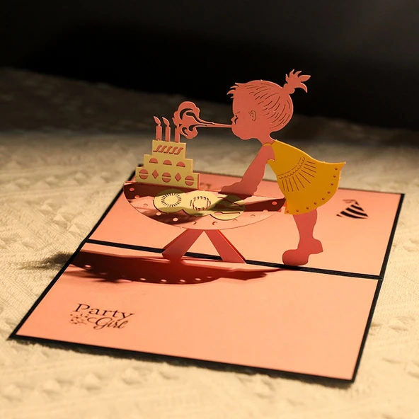 3D Pop Up Doğum Günü Kartı - Doğum Günü Kızı