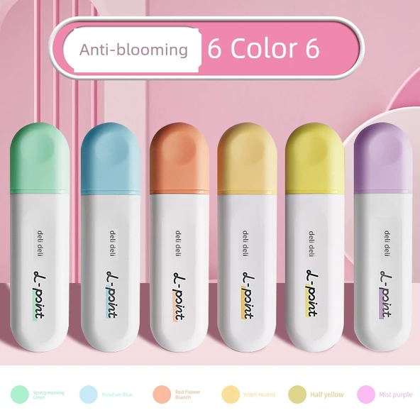 Fluoresan Marker Kalem Seti - Göz Koruma ve Anti-Blooming - Ji Yue Renk Sistemi - Düz Çubuk 6