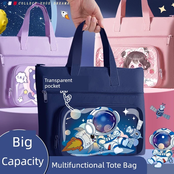 Taşınabilir Kanvas El Çantası - Astronot + Kulomi 2 Paket - 2