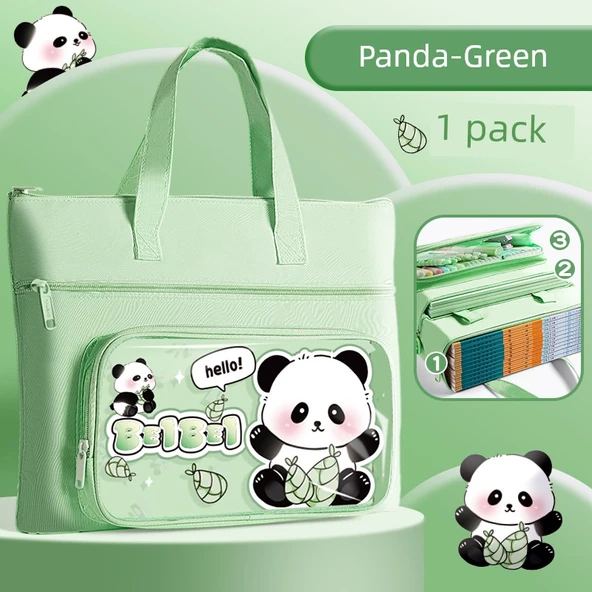 Taşınabilir Kanvas El Çantası - Panda - Büyük Kapasite Üç Katmanlı