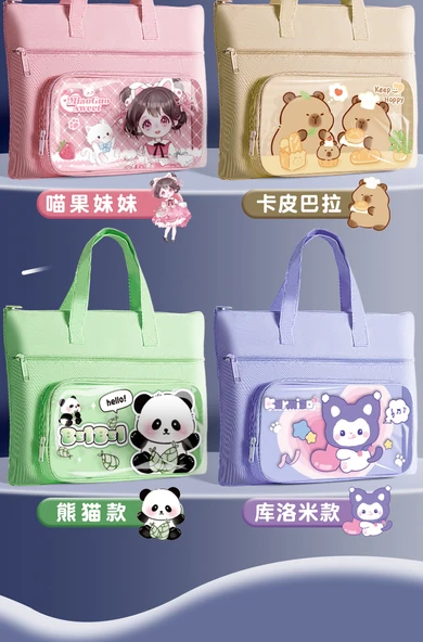 Taşınabilir Kanvas El Çantası - Meow Meyve Kız Kardeş + Panda 2 Paket - 11