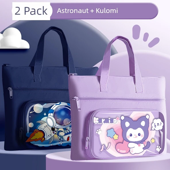 Taşınabilir Kanvas El Çantası - Astronot + Kulomi 2 Paket