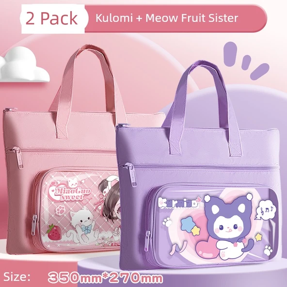 Taşınabilir Kanvas El Çantası - Kulomi + Sister Meow Meyve 2 Paket