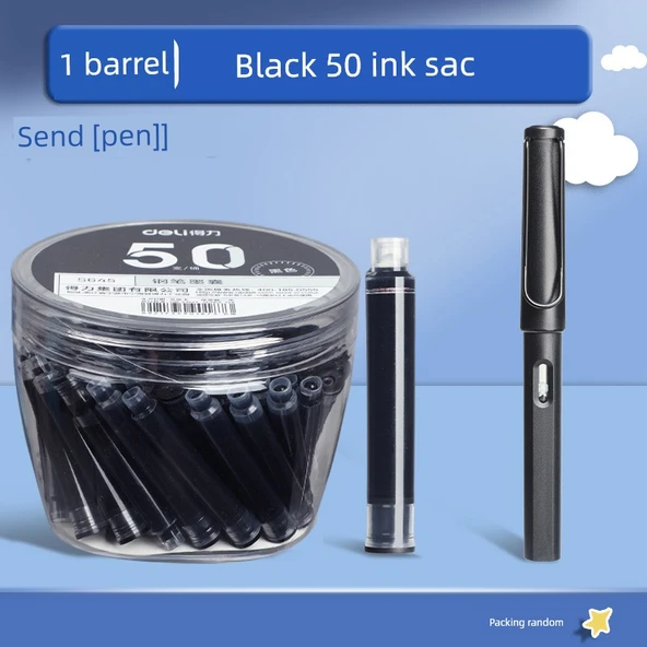 Değiştirilebilir Mavi Mürekkep Kalem - Siyah - 0.28mm Ming Uç - 50 PCP -1 Silindirik Gönderim Kalemi
