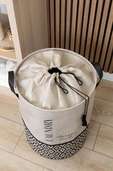 Flora Torbalı Çamaşır Oyuncak Sepeti, Ağzı Büzgülü Dekoratif Saklama Sepeti (35x50cm) - 5