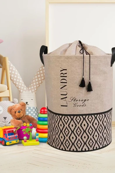 Flora Torbalı Çamaşır Oyuncak Sepeti, Ağzı Büzgülü Dekoratif Saklama Sepeti (35x50cm) - 6
