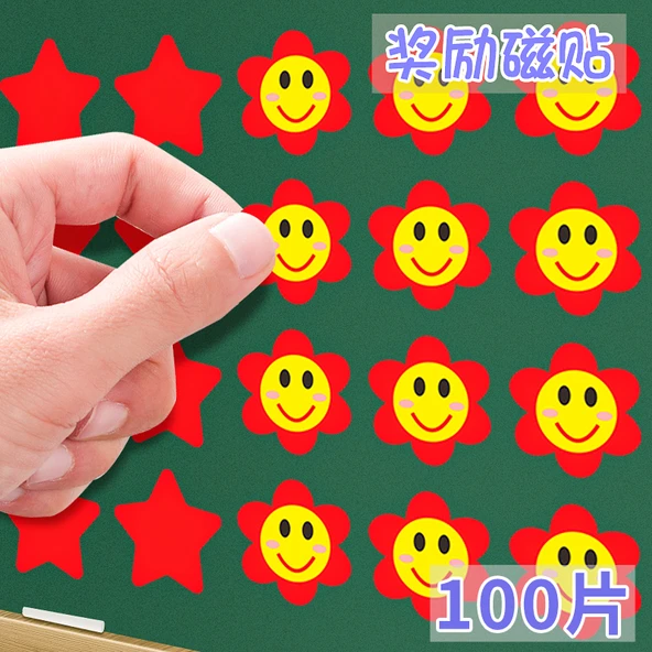 2cm Manyetik Etiketler - 50 Kırmızı Çiçek + 50 Kırmızı Yıldız - 100 Adet