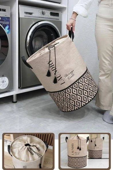 Flora Torbalı Çamaşır Oyuncak Sepeti, Ağzı Büzgülü Dekoratif Saklama Sepeti (35x50cm)