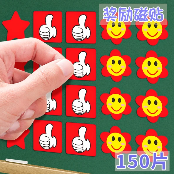 2cm Manyetik Etiketler - 50 Kırmızı Çiçek + 50 Kırmızı Yıldız + 50 Kırmızı Parmak - 150 Adet