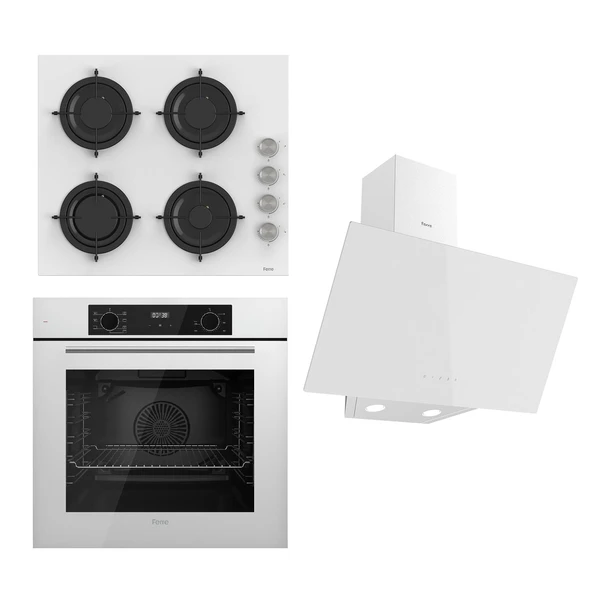 Ferre FLOWART Serisi Beyaz Set (CS206 + QBL63CB +D078 ) - Emaye Izgara