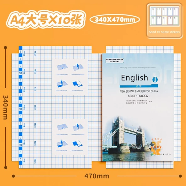 Şeffaf Mat Kitap Kapağı - A4 Kitaplar için 10 Büyük + 10 İsim Etiketi
