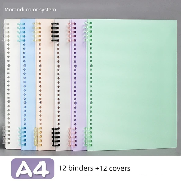 DIY Yumuşak Deri Çıkarılabilir Spiral Defter - A4 Morandi Karışık Renk Kapağı 12 + Karışık Renk Daire 12