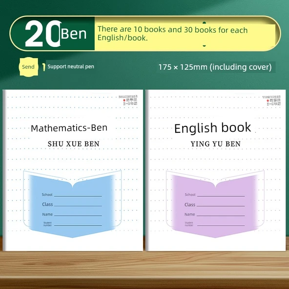 Öğrenci Alıştırma Defteri - İngilizce ve Matematik - 20 Paket - Kalın 30 Sayfa + 1 Jel Kalem