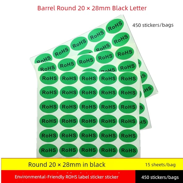 Çevre Dostu RoHS Etiket Çıkartmaları - Oval 20x28mm Siyah - 450 Adet