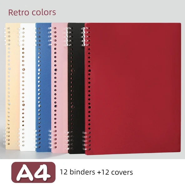 DIY Yumuşak Deri Çıkarılabilir Spiral Defter - A4 Retro Renk Kapağı 12 + Şeffaf Daire 12