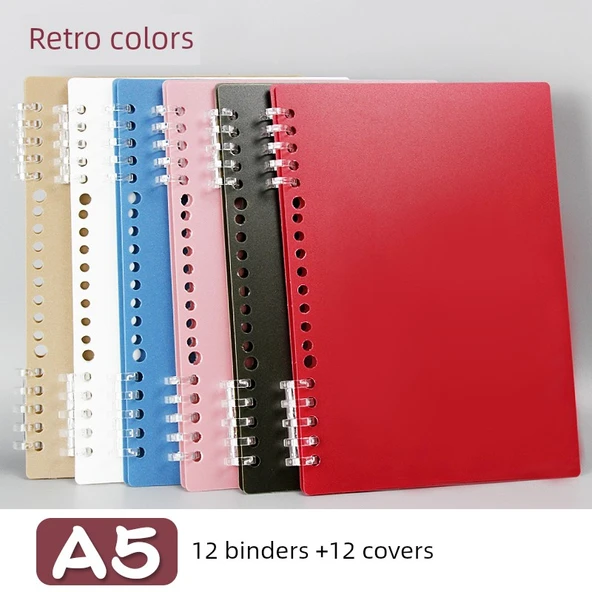 DIY Yumuşak Deri Çıkarılabilir Spiral Defter - A5 Retro Renk Kapağı 12 + Şeffaf Daire 12