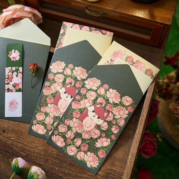 Aili Altın Zarf Yazı Kağıdı Seti - Bu Romantik 4 Parça Set - 3
