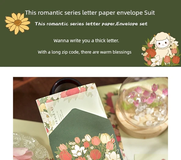 Aili Altın Zarf Yazı Kağıdı Seti - Bu Romantik 4 Parça Set - 8