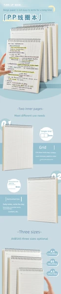 Minimalist Yükseltilebilir Yatay Çizgi Yapışmaz Defter - A4 (2 yatay çizgi + 2 kare) - 7