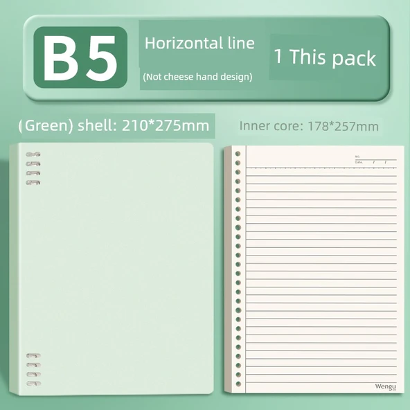 B5 Spiral Defter - Yeşil - Yatay Çizgi - 60 Sayfa