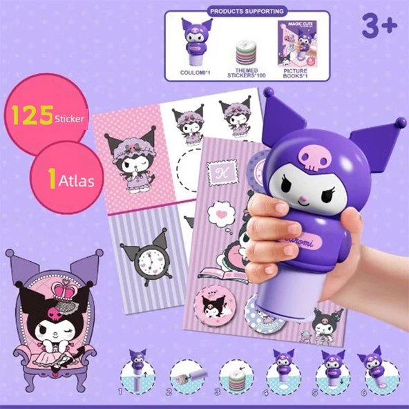 Çocuklar için Karikatür Çıkartma Kitabı Seti - Gelişmiş Kumi Mor - 125 Çıkartma + Resim Kitapları