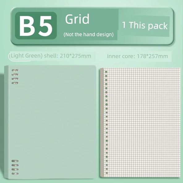 B5 Spiral Defter - Açık Yeşil - Izgara - 60 Sayfa
