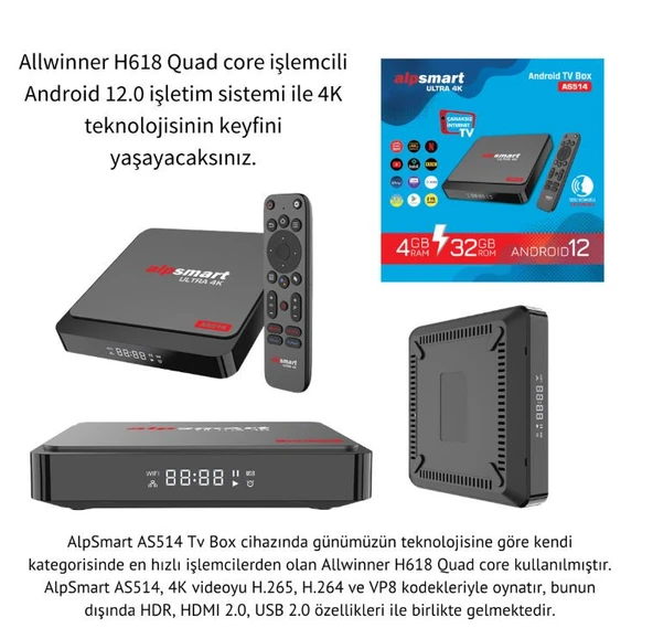 alpsmart AS514 ULTRA 4 K ANDROİD TV BOX 4-32