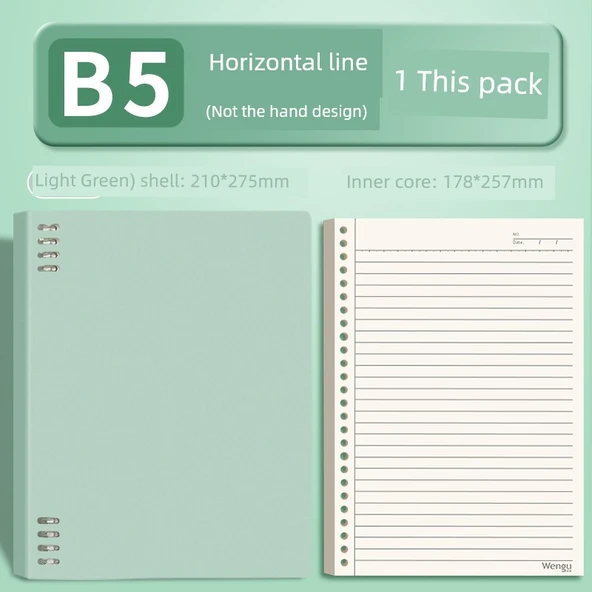 B5 Spiral Defter - Açık Yeşil - Yatay Çizgi - 60 Sayfa