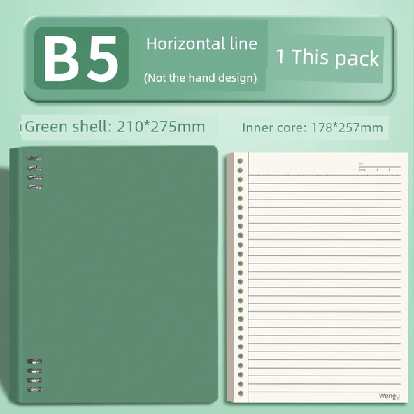 B5 Spiral Defter - Kalın Yeşil - Yatay Çizgi - 60 Sayfa