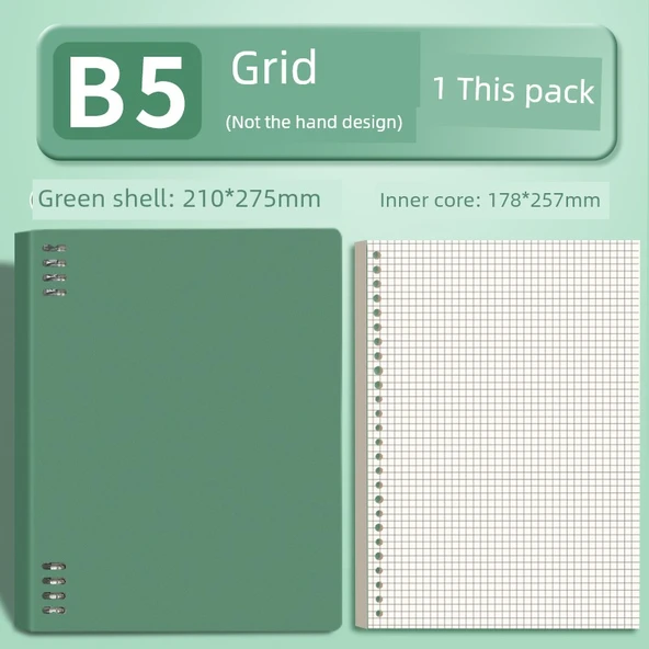 B5 Spiral Defter - Kalın Yeşil - Izgara - 60 Sayfa