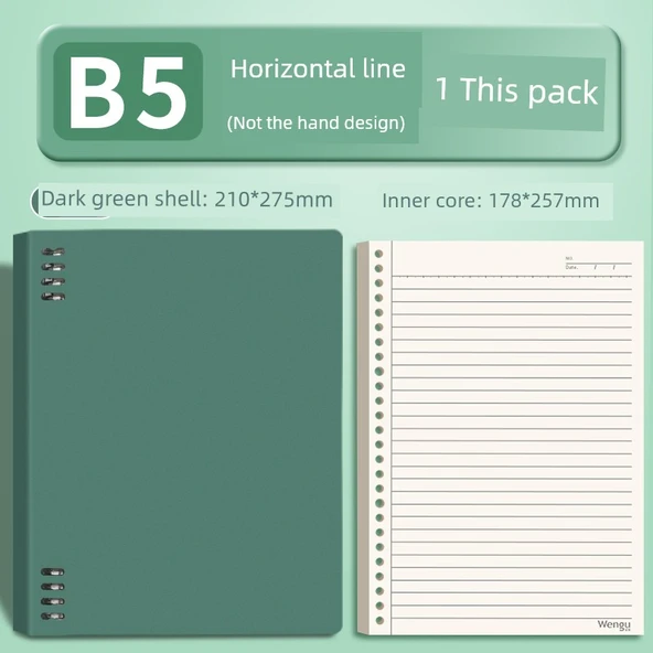 B5 Spiral Defter - Koyu Yeşil - Yatay Çizgi - 60 Sayfa