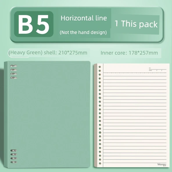 B5 Spiral Defter - Ağır Yeşil - Yatay Çizgi - 60 Sayfa