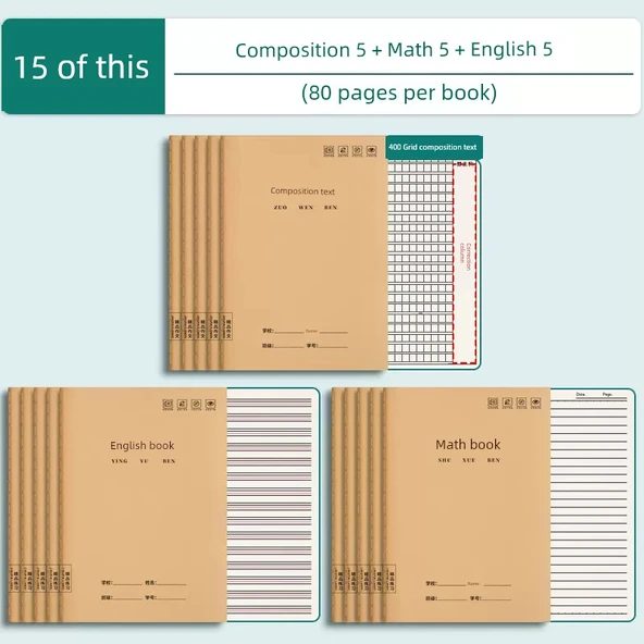 16K Kompozisyon Defteri - 80 Sayfa - 15 Adet 400 Kompozisyon Matematik İngilizce
