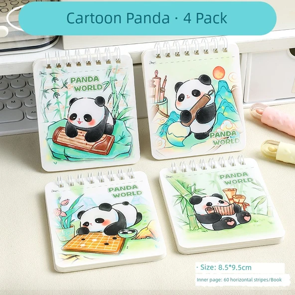 Küçük Taşınabilir Not Defteri - Cartoon Panda - 4 Adet