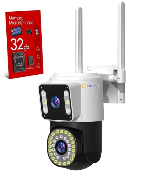 32 gb Hafıza Kartlı 4MP Yoosee Çift Lens IP Kamera - WIFI Otomatik İzleme, Su Geçirmez Kablosuz Güvenlik Ev Kamerası, Re