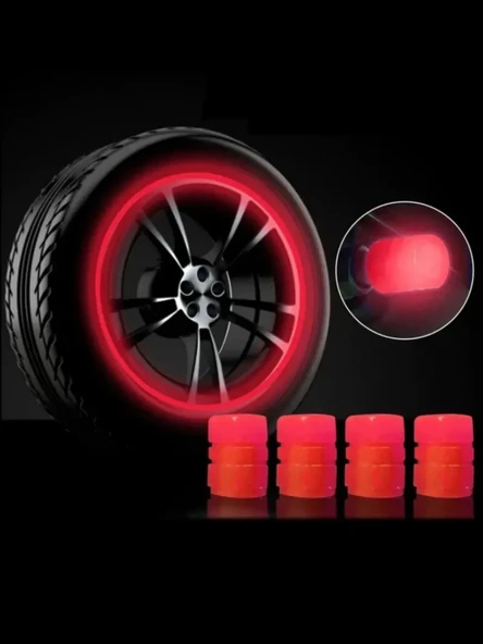 Foren Gece Parlayan Kırmızı Fosforlu Sibop Kapağı Seti - 4 Adet - 2