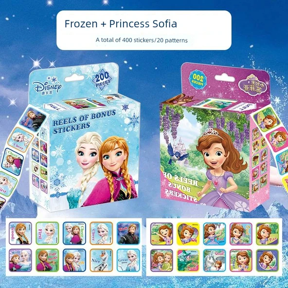 Çocuklar için Karakter Çıkartmaları - Frozen ve Sofia 400 Çıkartma
