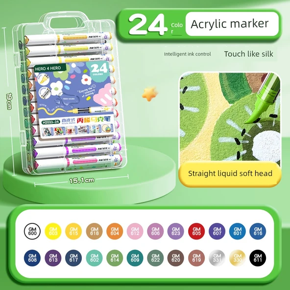 Akrilik Marker Kalem Seti - 24 Renk - Akıllı Mürekkep Kontrolü