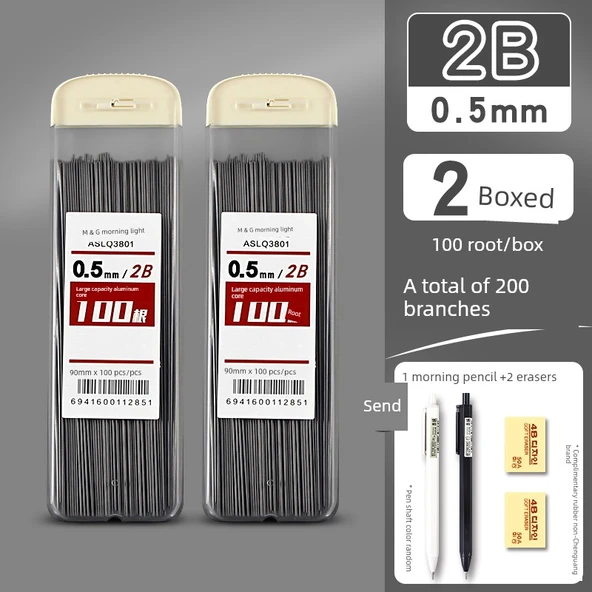 Mekanik Kalem Ucu Seti - 2B/0.5mm - 2 Kutuda 200+1 Kalem + 2 Silgi