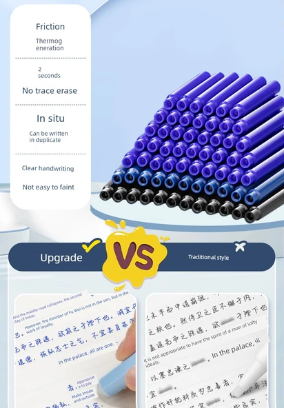 Silinebilir Mürekkep Kalem Yedekleri - Ming Ucu - Saf Mavi - 50 Paket + 2 Silinebilir Kalem - 3.4mm Kalibre - 12