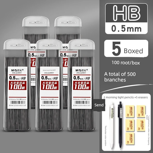 Mekanik Kalem Ucu Seti - HB/0.5mm - 5 Kutuda 500+2 Kalem + 5 Silgi