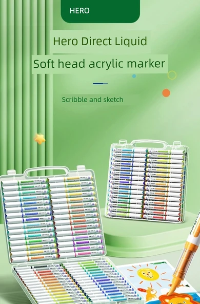 Akrilik Marker Kalem Seti - 36 Renk - 53 Parça Set - Akıllı Mürekkep Kontrolü - Resim 7